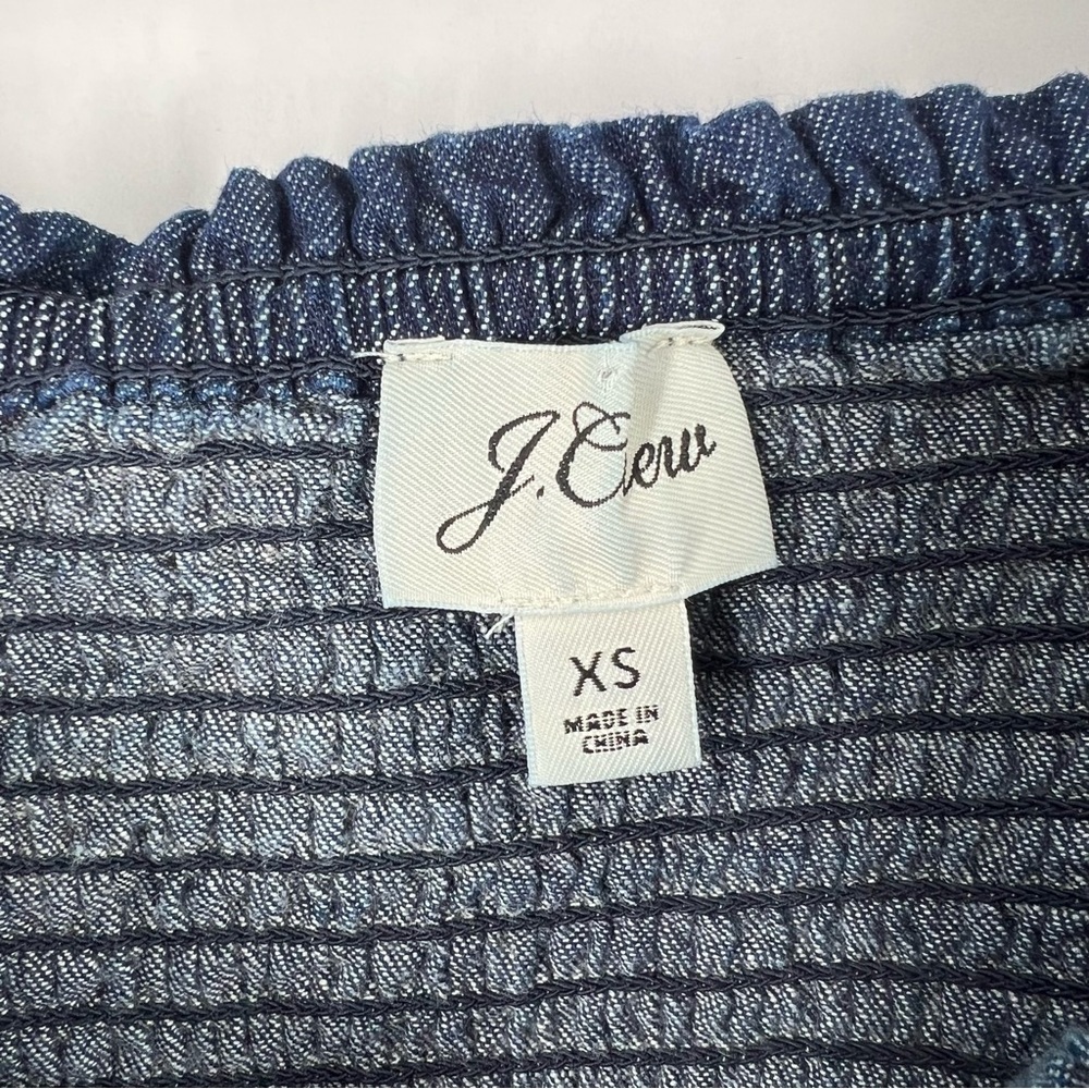 J. Crew Dark Blue Chambray Smocked Puff Sleeve Top Peasant Milkmaid - Picture 9 of 12